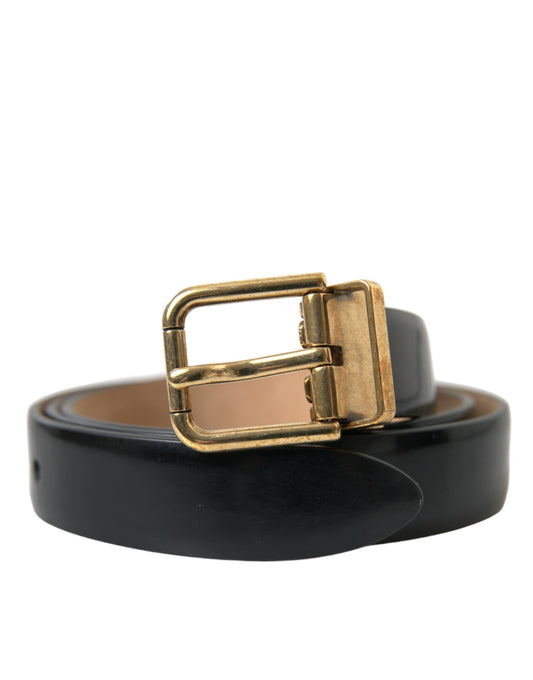 Dolce & Gabbana Elegant Black Leather Waist Belt with Logo Buckle Dolce & Gabbana