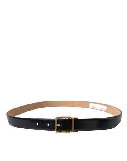 Dolce & Gabbana Elegant Black Leather Waist Belt with Logo Buckle Dolce & Gabbana