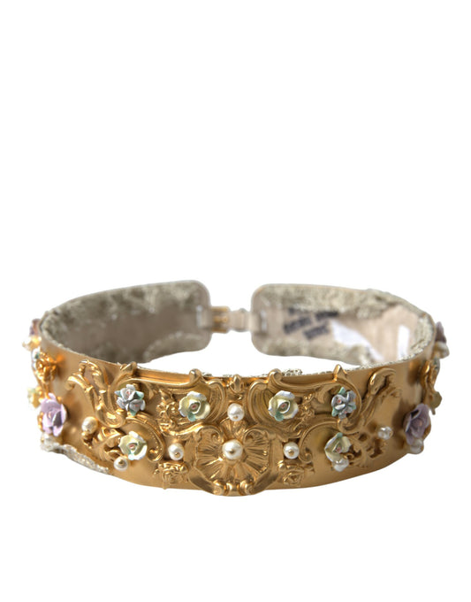 Dolce & Gabbana Elegant Gold-Tone Faux Pearl Floral Belt Dolce & Gabbana