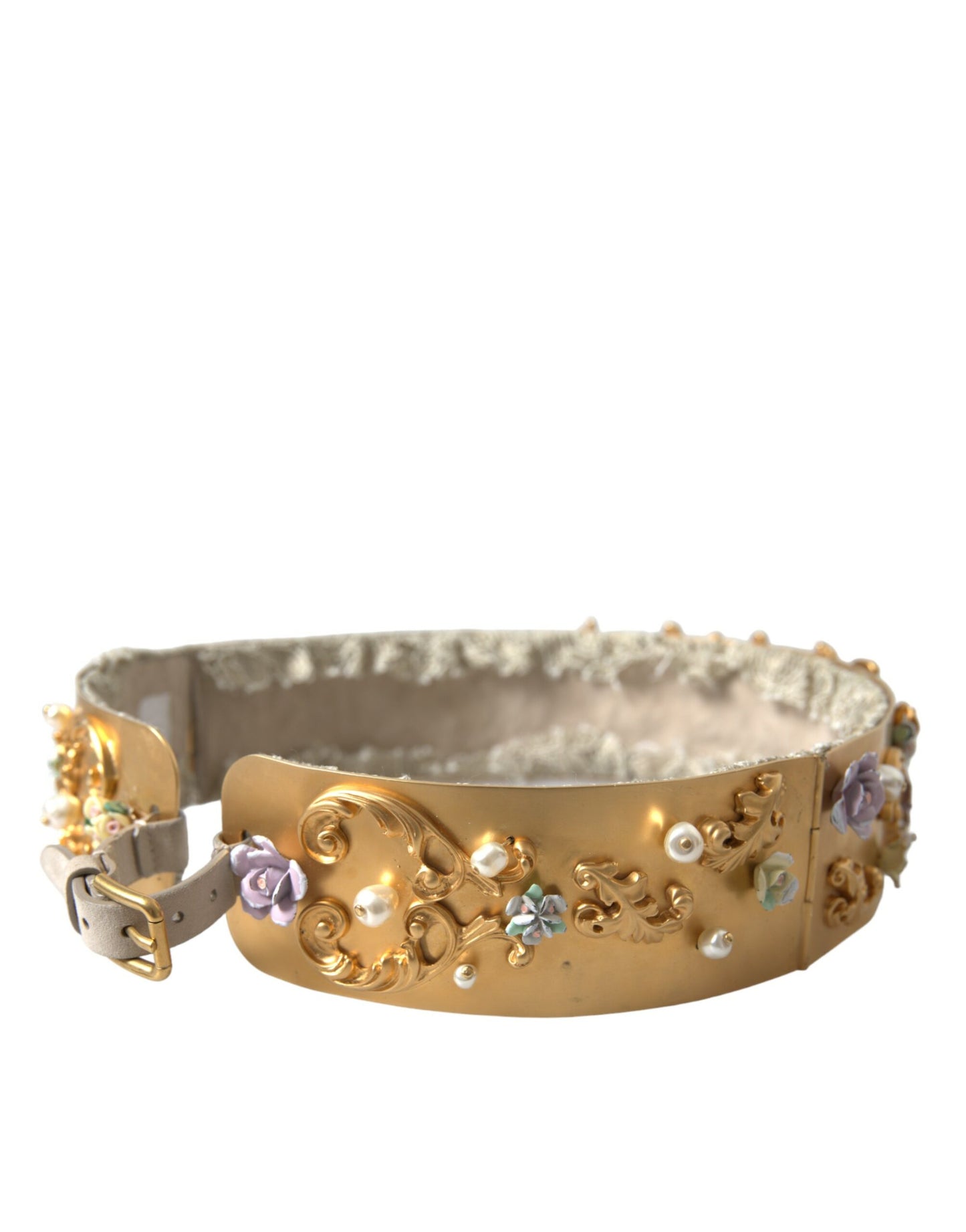 Dolce & Gabbana Elegant Gold-Tone Faux Pearl Floral Belt Dolce & Gabbana