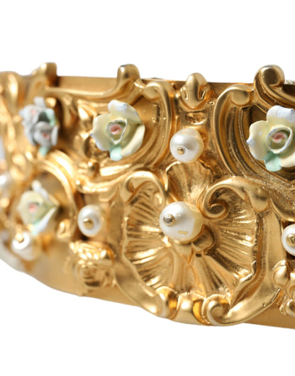 Dolce & Gabbana Elegant Gold-Tone Faux Pearl Floral Belt Dolce & Gabbana