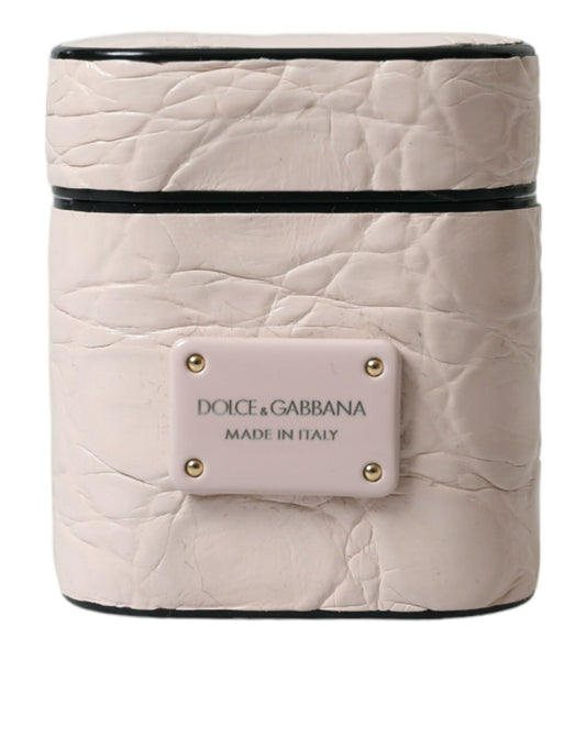 Dolce & Gabbana Elegant Light Pink Leather Airpod Case Dolce & Gabbana