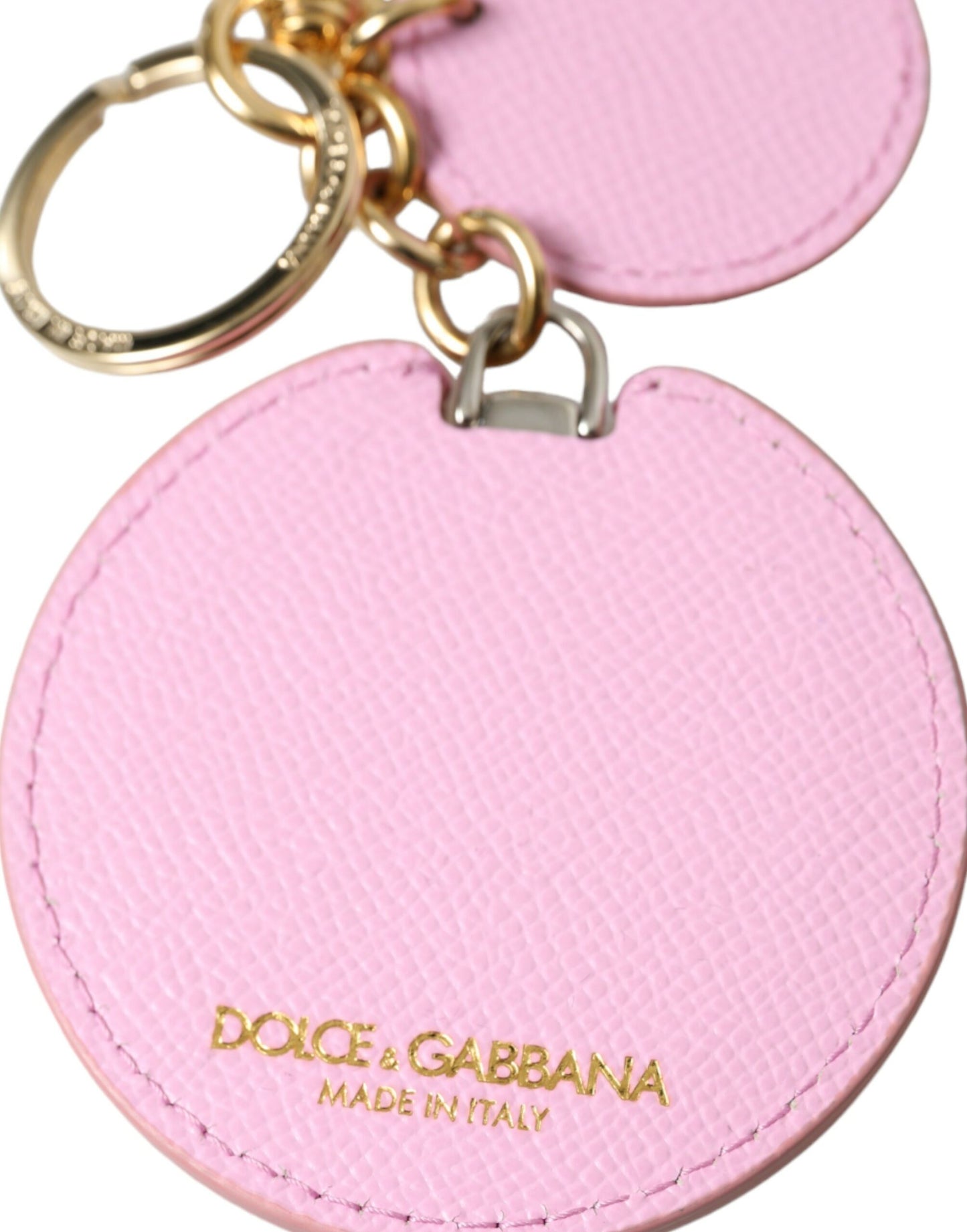 Dolce & Gabbana Elegant Pink Gold Leather Keychain Dolce & Gabbana