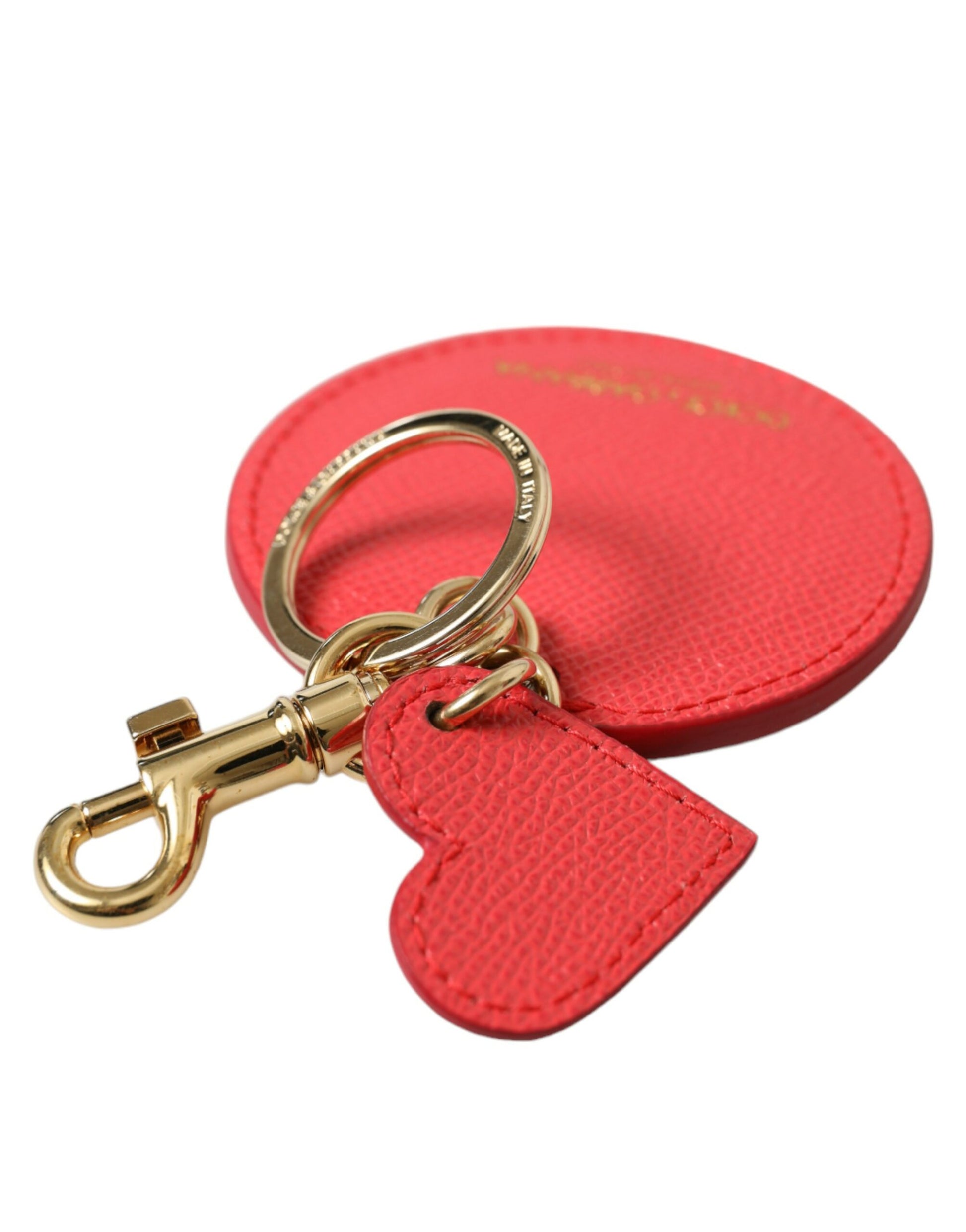 Dolce & Gabbana Elegant Red Leather Keychain with Gold Accents