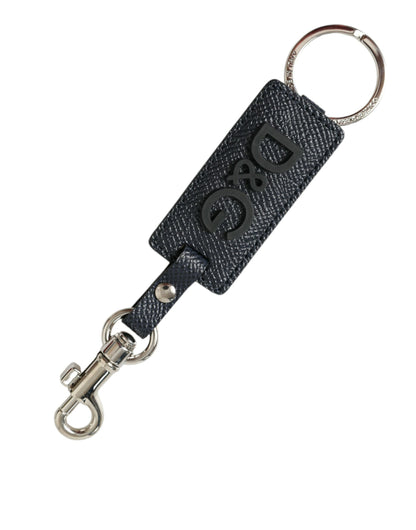 Dolce & Gabbana Elegant Leather Keychain in Black & Silver Dolce & Gabbana