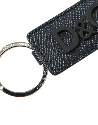 Dolce & Gabbana Elegant Leather Keychain in Black & Silver Dolce & Gabbana