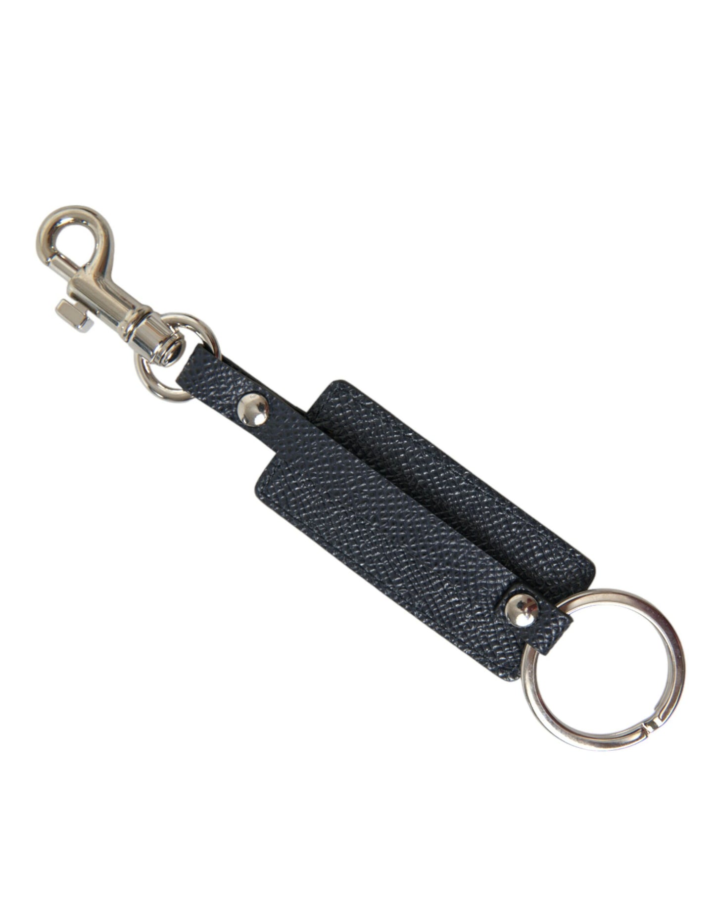 Dolce & Gabbana Elegant Leather Keychain in Black & Silver Dolce & Gabbana