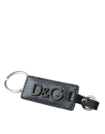 Dolce & Gabbana Elegant Leather Keychain in Black & Silver Dolce & Gabbana