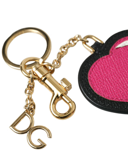 Dolce & Gabbana Stunning Gold and Pink Leather Keychain Dolce & Gabbana