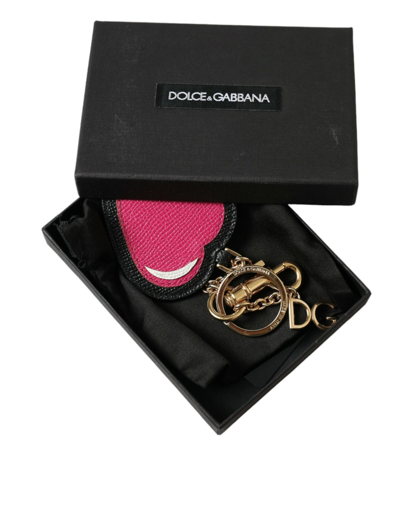 Dolce & Gabbana Stunning Gold and Pink Leather Keychain Dolce & Gabbana