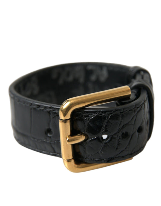 Dolce & Gabbana Elegant Gold Black Leather Bracelet Dolce & Gabbana