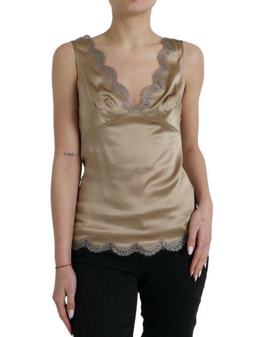 Dolce & Gabbana Elegant V-Neck Sleeveless Lace Trim Top Dolce & Gabbana