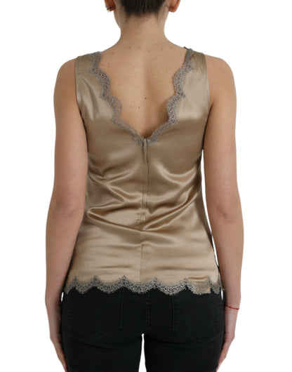 Dolce & Gabbana Elegant V-Neck Sleeveless Lace Trim Top Dolce & Gabbana