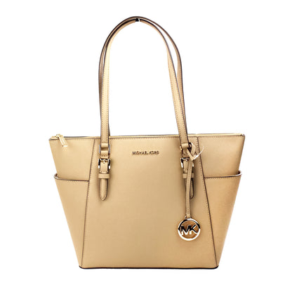 Michael Kors Charlotte Camel Large Leather Top Zip Tote Bag Purse Michael Kors