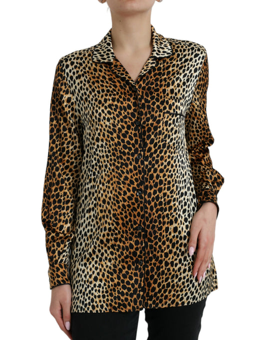 Dolce & Gabbana Elegant Brown Animal Print Silk Blouse Dolce & Gabbana