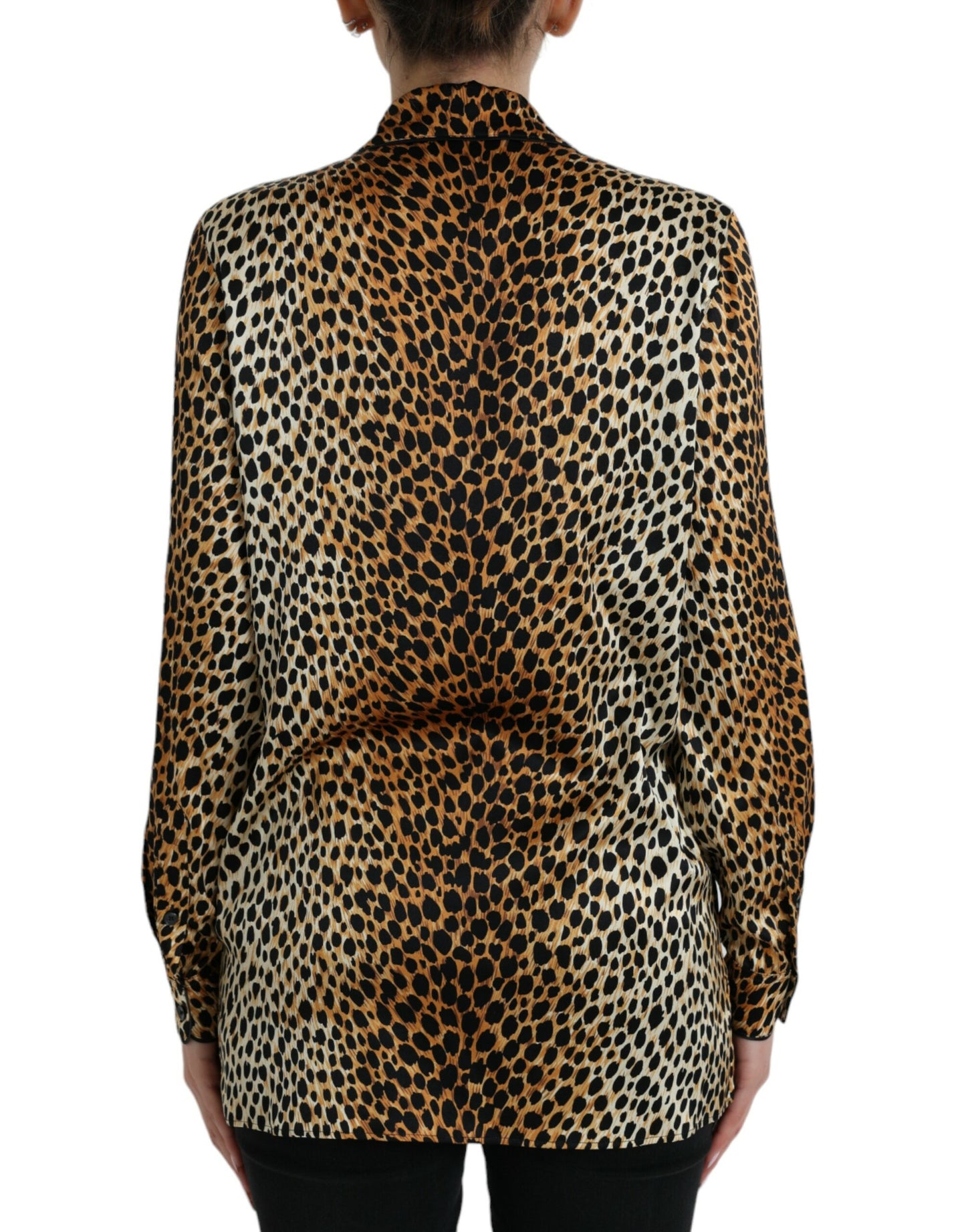 Dolce & Gabbana Elegant Brown Animal Print Silk Blouse Dolce & Gabbana