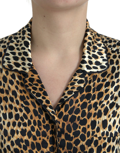 Dolce & Gabbana Elegant Brown Animal Print Silk Blouse Dolce & Gabbana