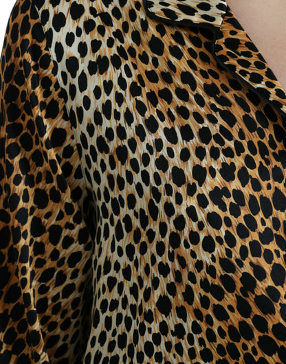 Dolce & Gabbana Elegant Brown Animal Print Silk Blouse Dolce & Gabbana