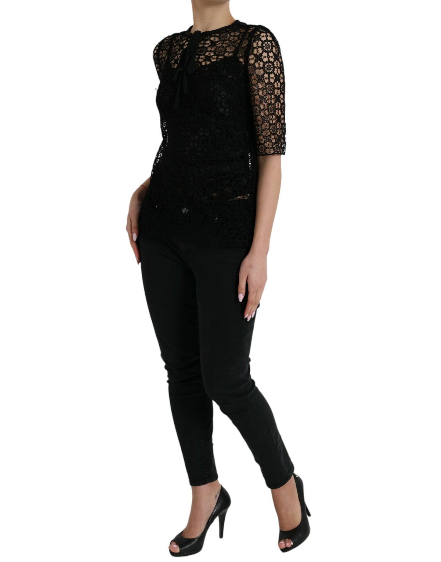 Dolce & Gabbana Elegant Floral Lace Blouse Top Dolce & Gabbana