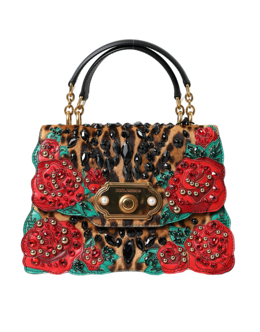 Dolce & Gabbana Chic Leopard Embellished Tote with Red Roses! Dolce & Gabbana