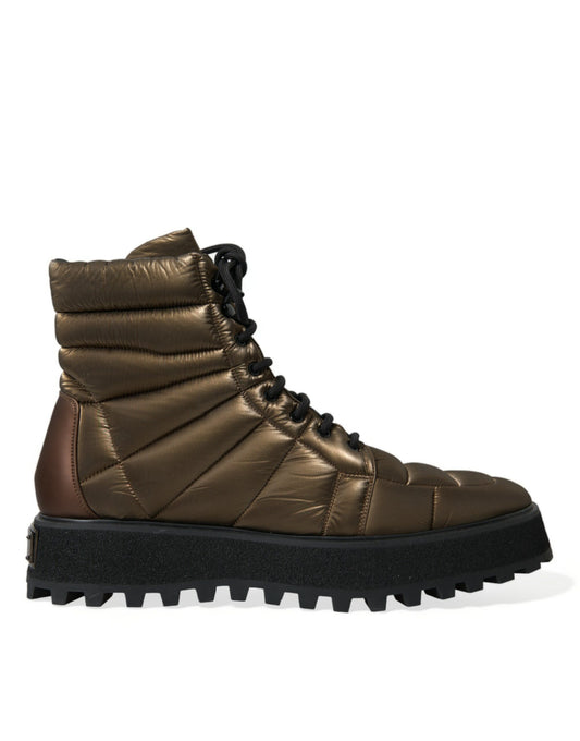 Dolce & Gabbana Bronze Plateau Padded Boots with DG Logo Plate Dolce & Gabbana