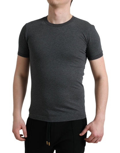 Dolce & Gabbana Elegant Dark Gray Crew Neck Tee Dolce & Gabbana