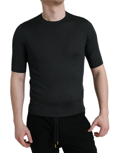 Dolce & Gabbana Elegant Silk Crew Neck Tee in Dark Grey Dolce & Gabbana