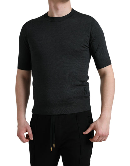 Dolce & Gabbana Elegant Silk Crew Neck Tee in Dark Grey Dolce & Gabbana