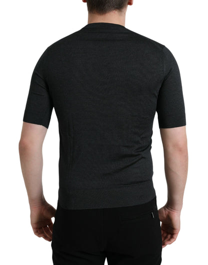 Dolce & Gabbana Elegant Silk Crew Neck Tee in Dark Grey Dolce & Gabbana