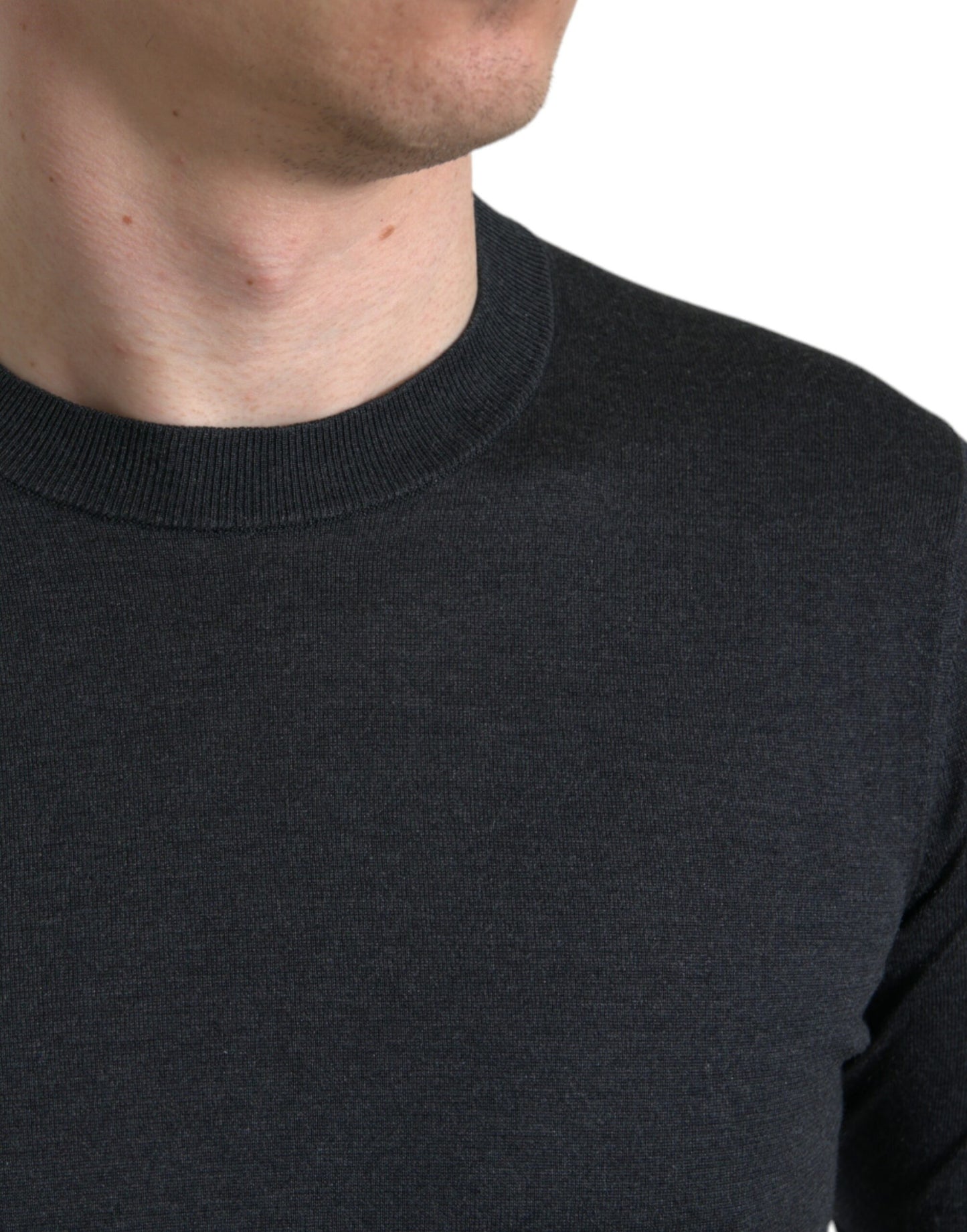 Dolce & Gabbana Elegant Silk Crew Neck Tee in Dark Grey Dolce & Gabbana