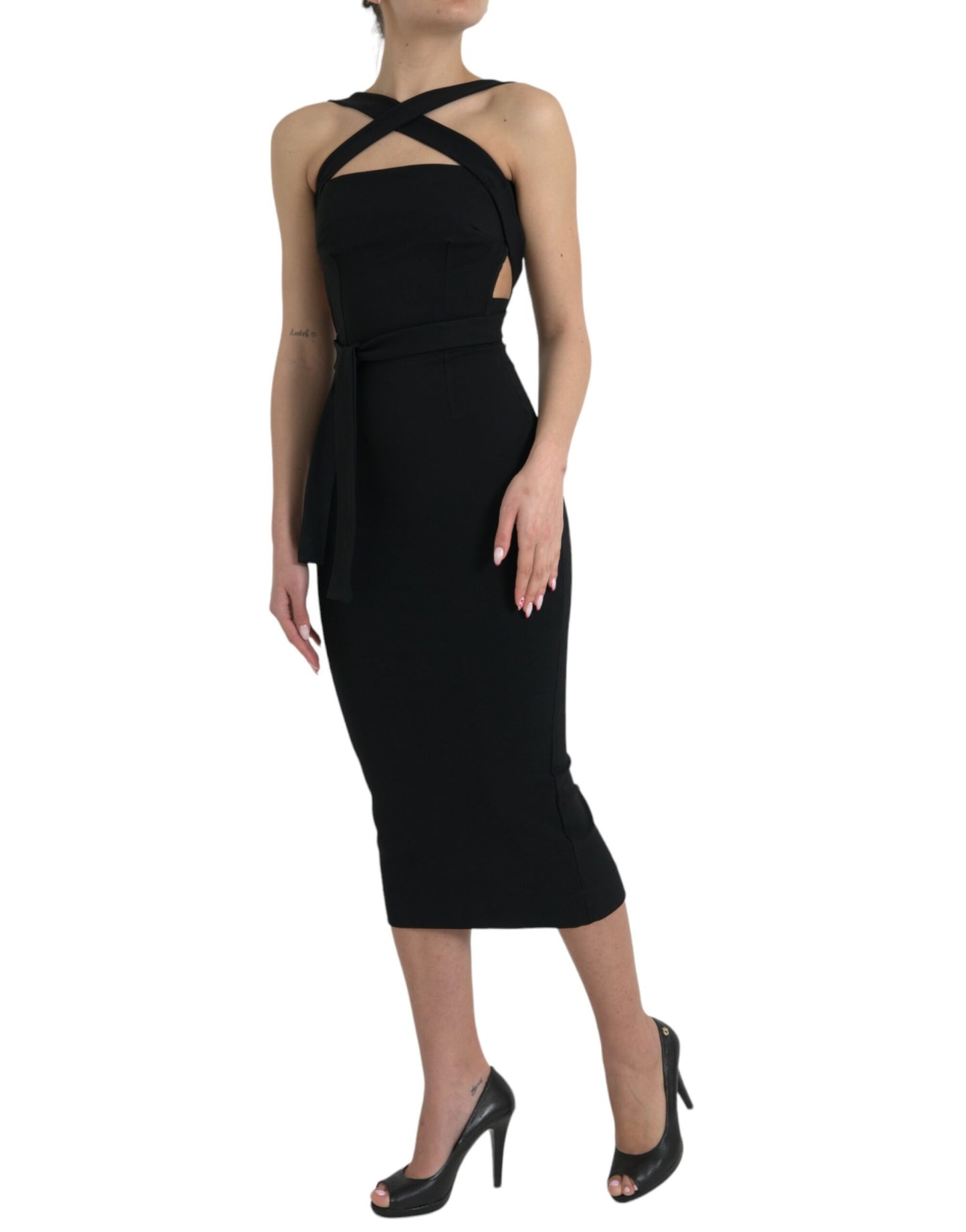 Dolce & Gabbana Elegant Black Sheath Halter Midi Dress Dolce & Gabbana