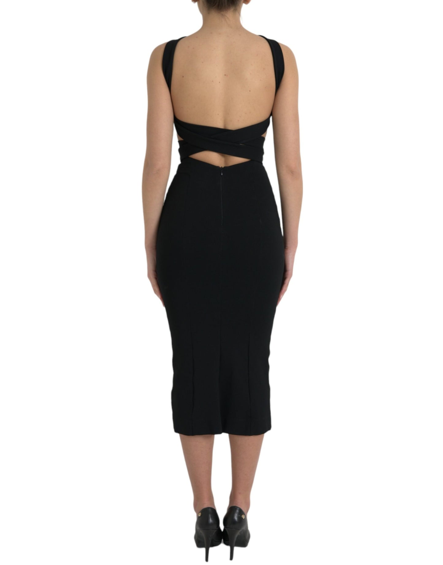 Dolce & Gabbana Elegant Black Sheath Halter Midi Dress Dolce & Gabbana