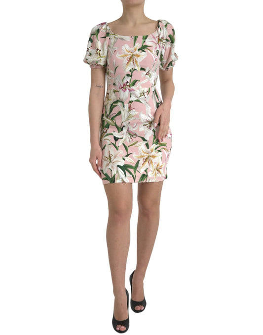 Dolce & Gabbana Elegant Pink Lily Print Sheath Dress Dolce & Gabbana