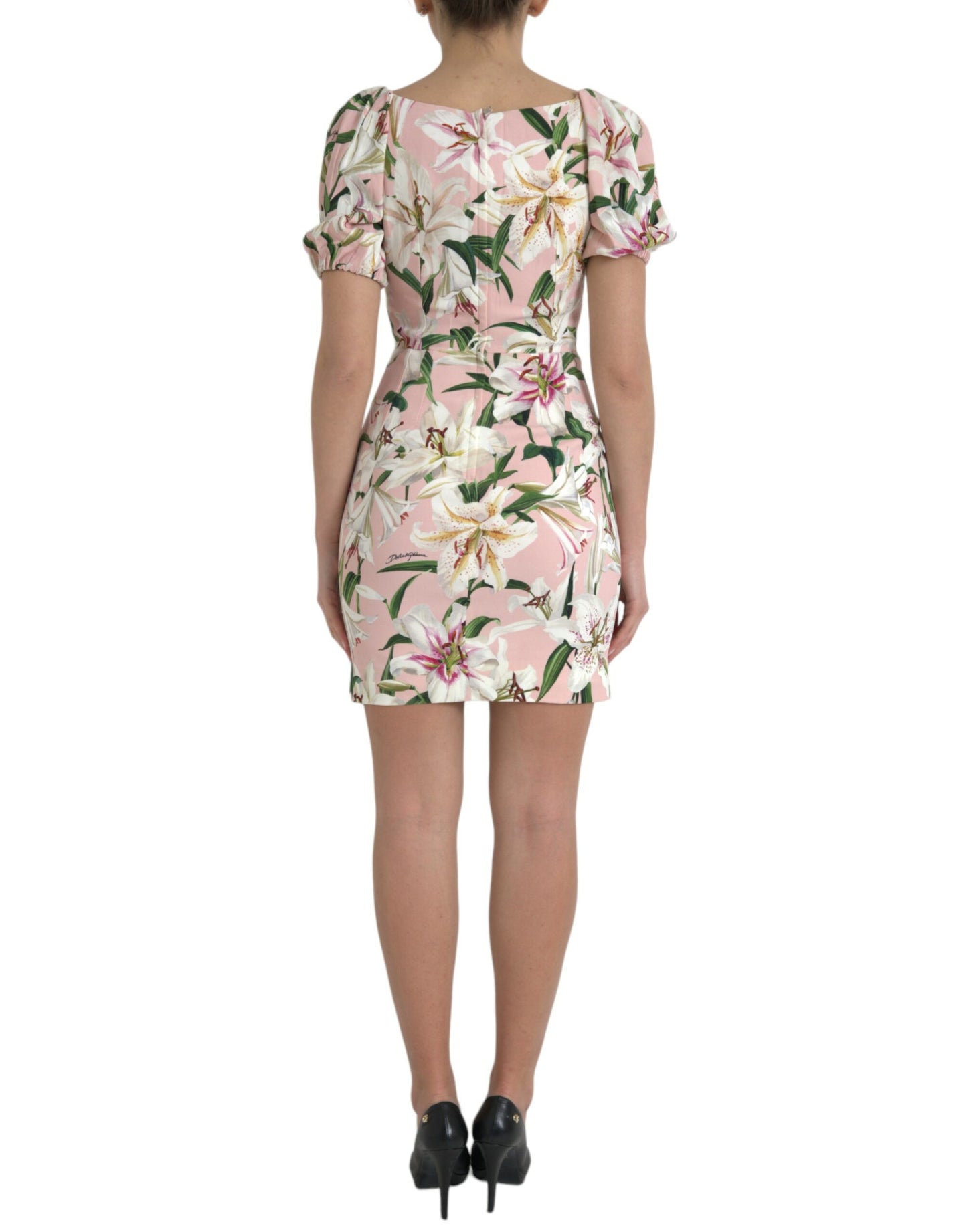 Dolce & Gabbana Elegant Pink Lily Print Sheath Dress Dolce & Gabbana