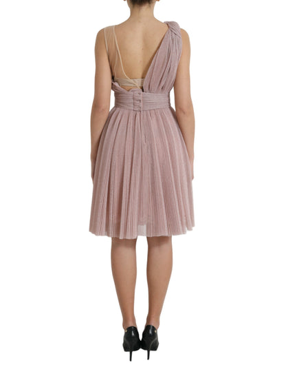 Dolce & Gabbana Lilac One-Shoulder Pleated Designer Dress Dolce & Gabbana