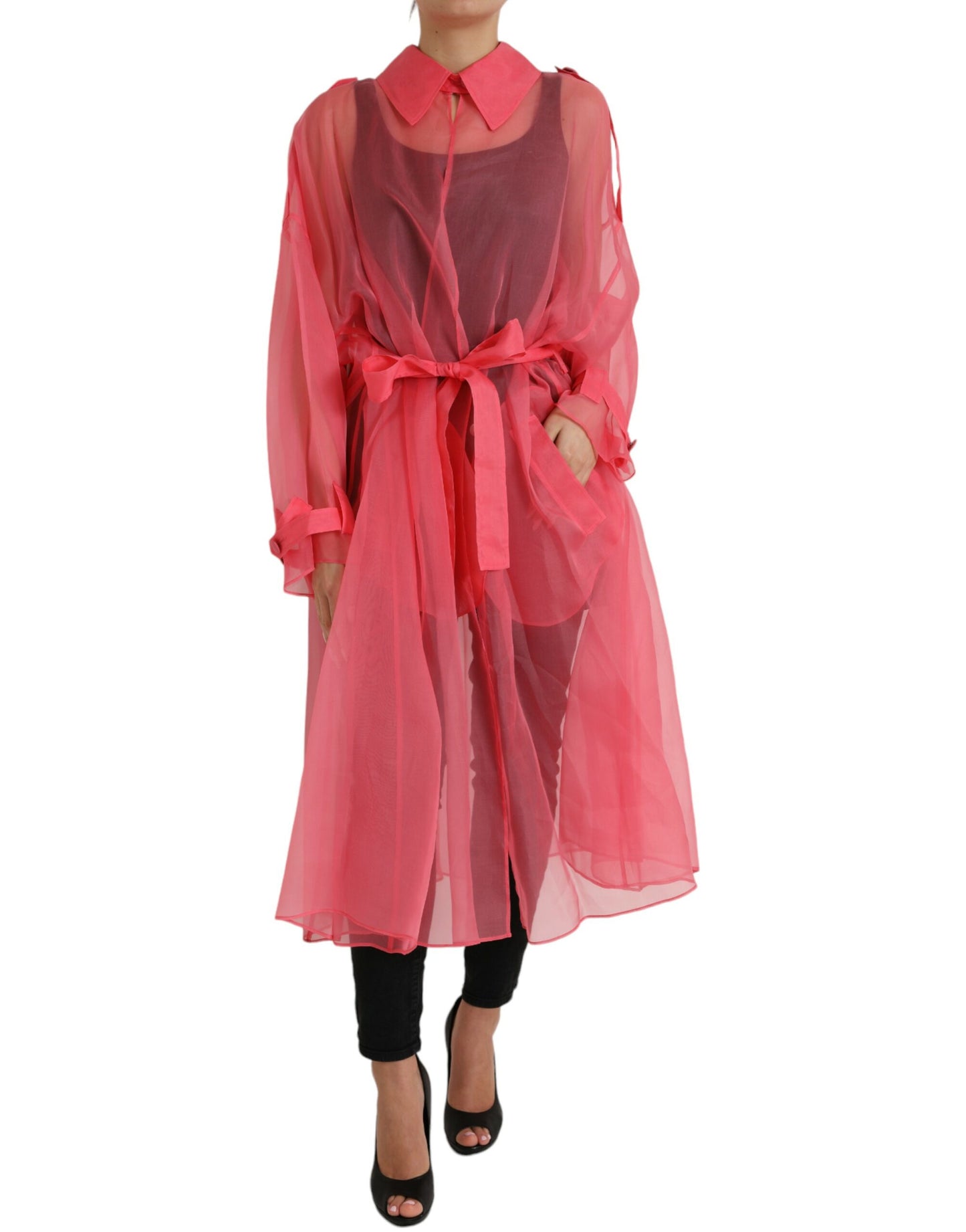 Dolce & Gabbana Elegant Pink Silk Long Jacket Dolce & Gabbana