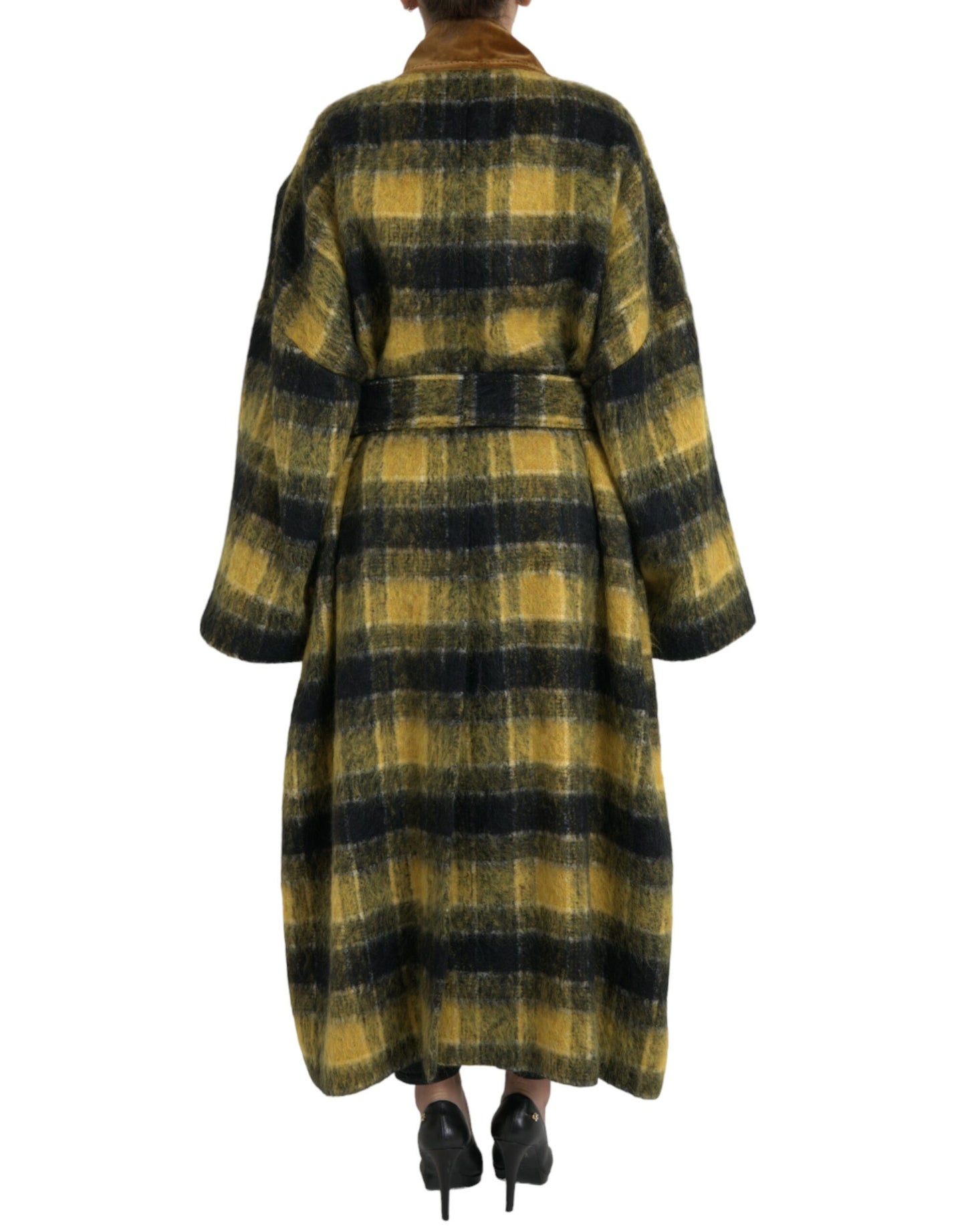 Dolce & Gabbana Chic Checkered Long Trench Coat in Sunny Yellow Dolce & Gabbana