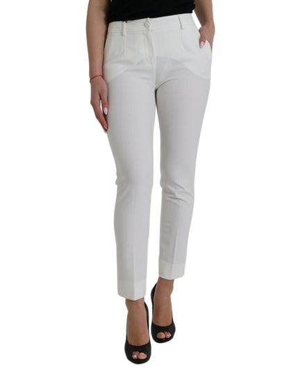 Dolce & Gabbana Elegant White Mid-Waist Tapered Pants Dolce & Gabbana