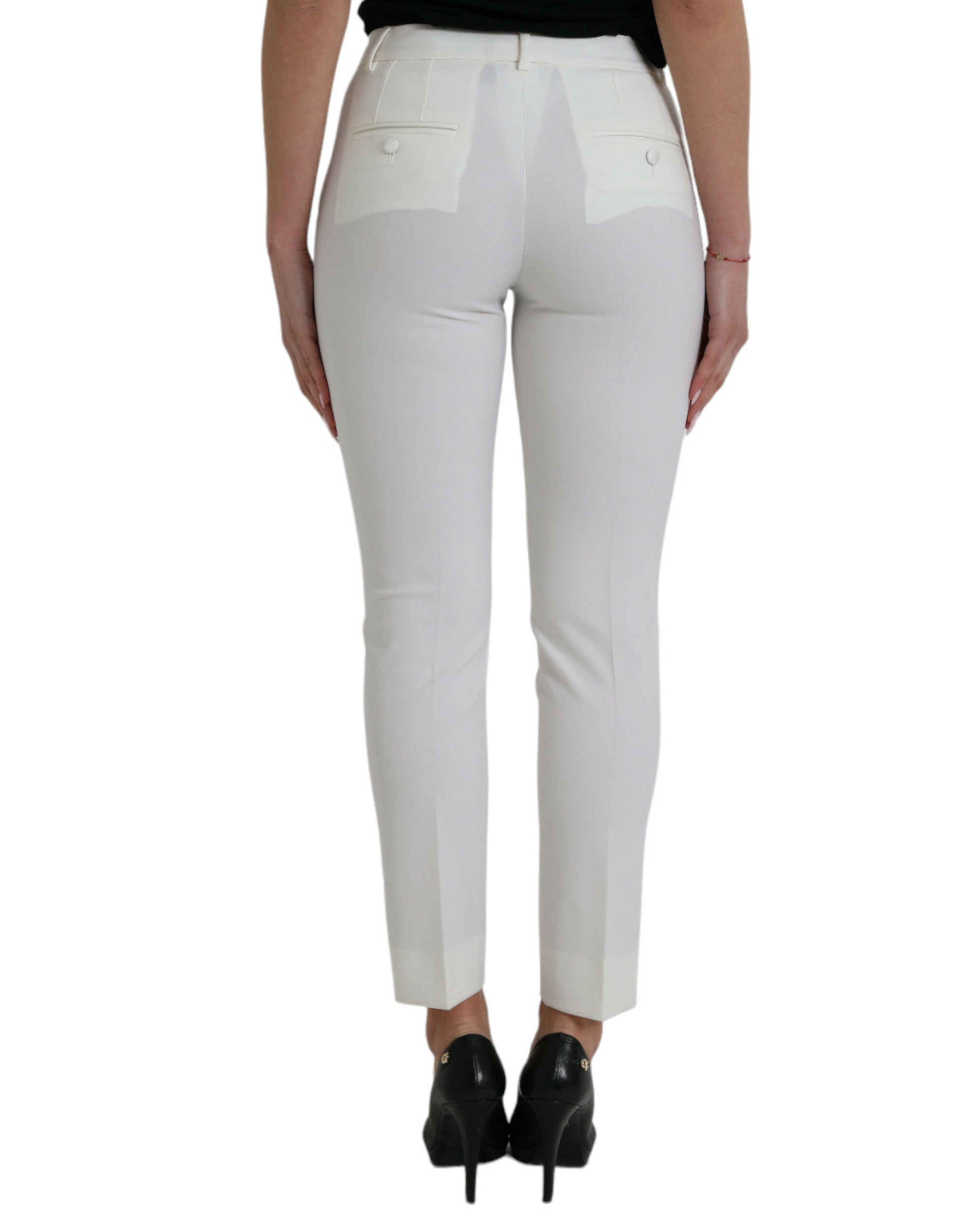 Dolce & Gabbana Elegant White Mid-Waist Tapered Pants