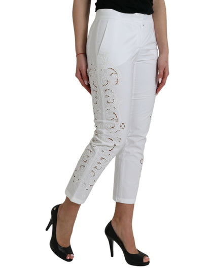 Dolce & Gabbana Elegant White Tapered Mid Waist Pants Dolce & Gabbana