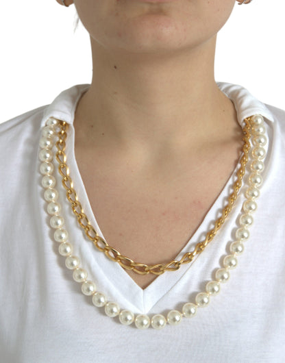 Dolce & Gabbana Elegant White Cotton Tee with Necklace Detail Dolce & Gabbana