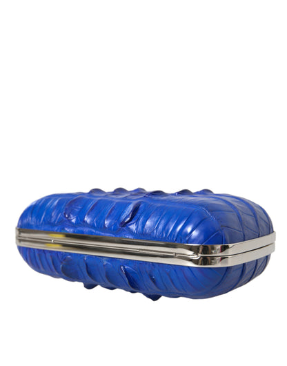 Balenciaga Electric Blue Crocodile Skin Clutch Balenciaga