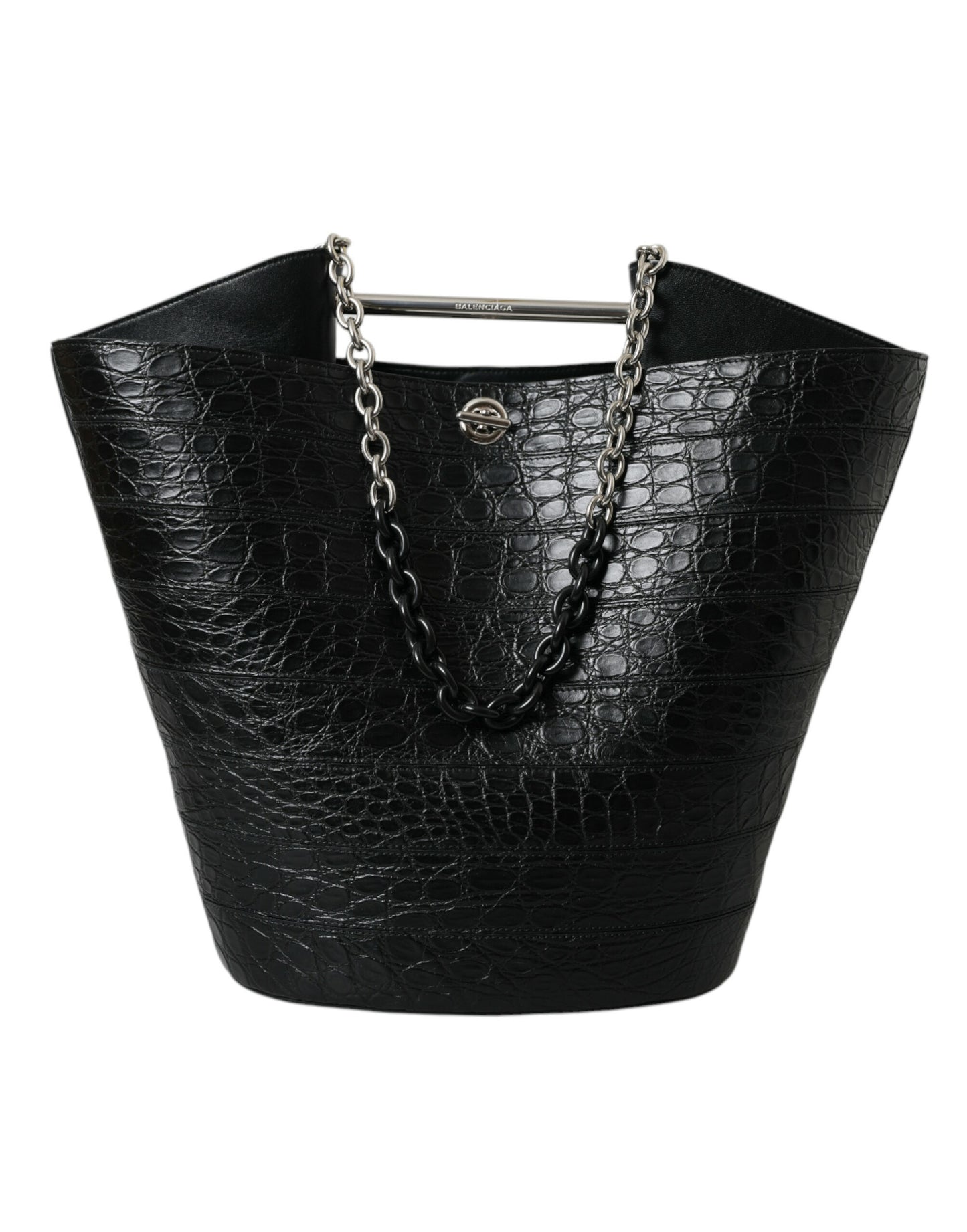 Balenciaga Elegant Black Crocodile Leather Maxi Bucket Bag Balenciaga