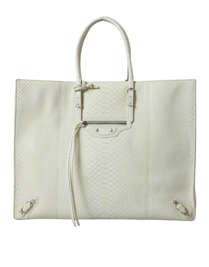 Balenciaga Chic Python Leather Tote in White & Yellow Balenciaga