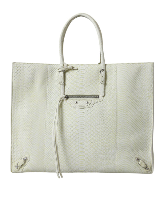 Balenciaga Chic Python Leather Tote in White & Yellow Balenciaga