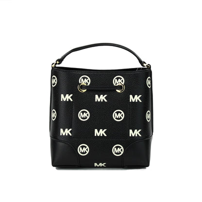 Michael Kors Mercer Small Black Embossed Drawstring Bucket Messenger Bag Purse Michael Kors