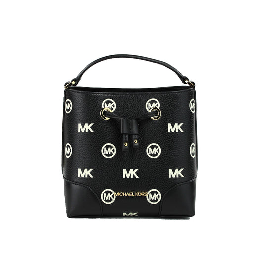 Michael Kors Mercer Small Black Embossed Drawstring Bucket Messenger Bag Purse Michael Kors