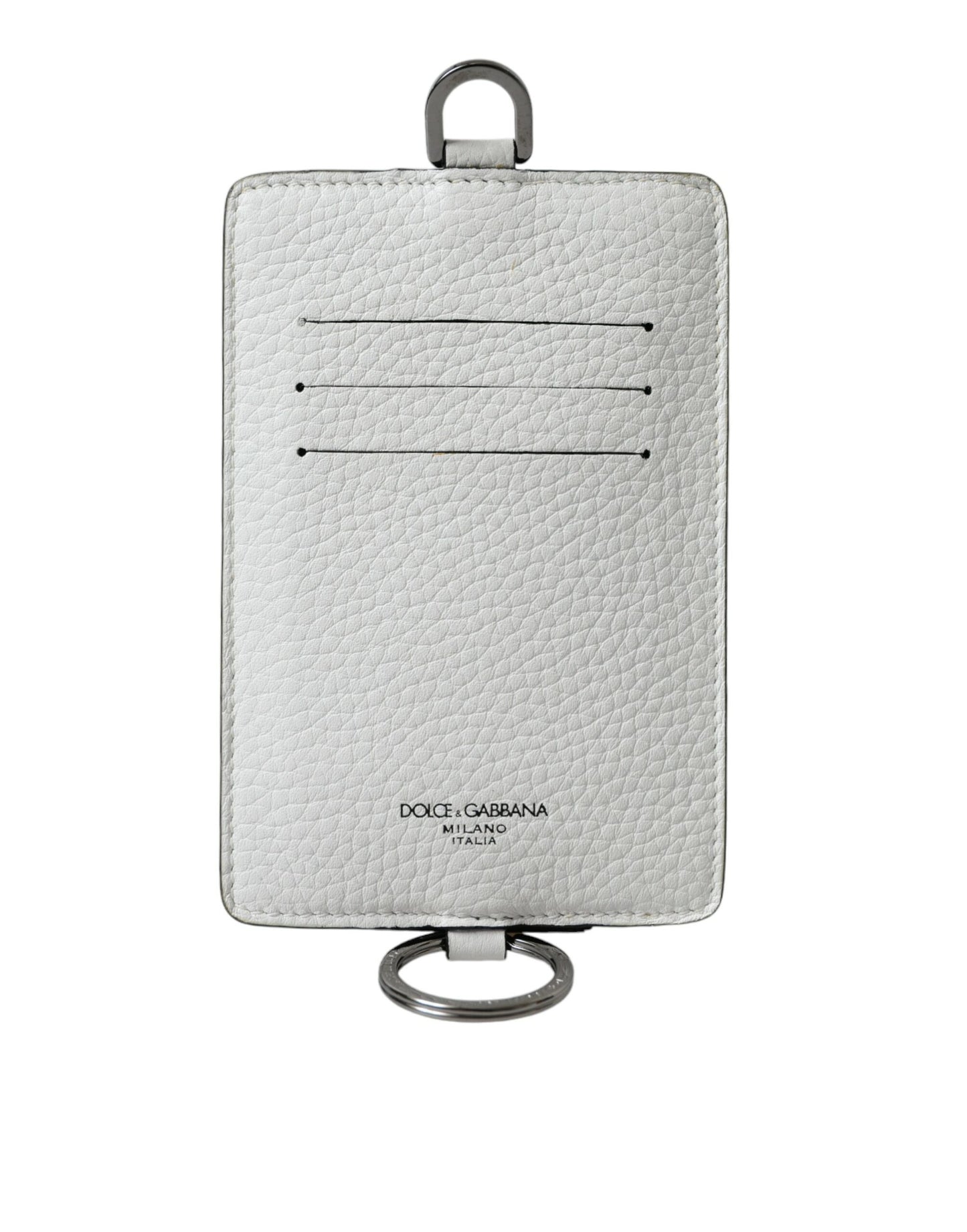 Dolce & Gabbana White Calf Leather Lanyard Logo Card Holder Wallet Dolce & Gabbana