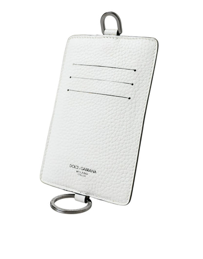 Dolce & Gabbana White Calf Leather Lanyard Logo Card Holder Wallet Dolce & Gabbana