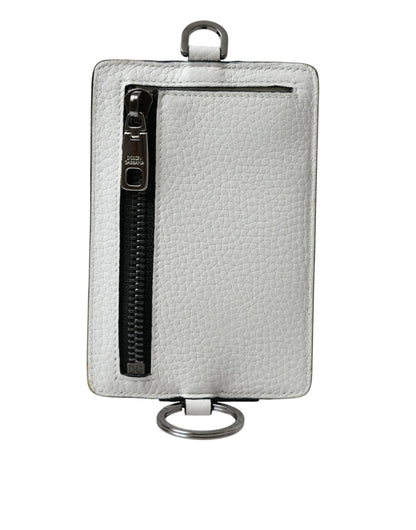 Dolce & Gabbana White Calf Leather Lanyard Logo Card Holder Wallet Dolce & Gabbana